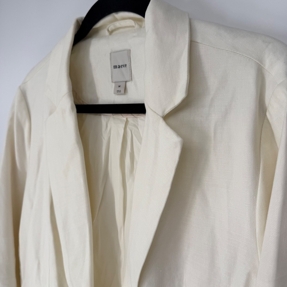 ANTHROPOLOGIE MAEVE LINEN BLEND BLAZER OFF-WHITE MEDIUM BUSINESS OFFICE WORKWEAR - Picture 2 of 13